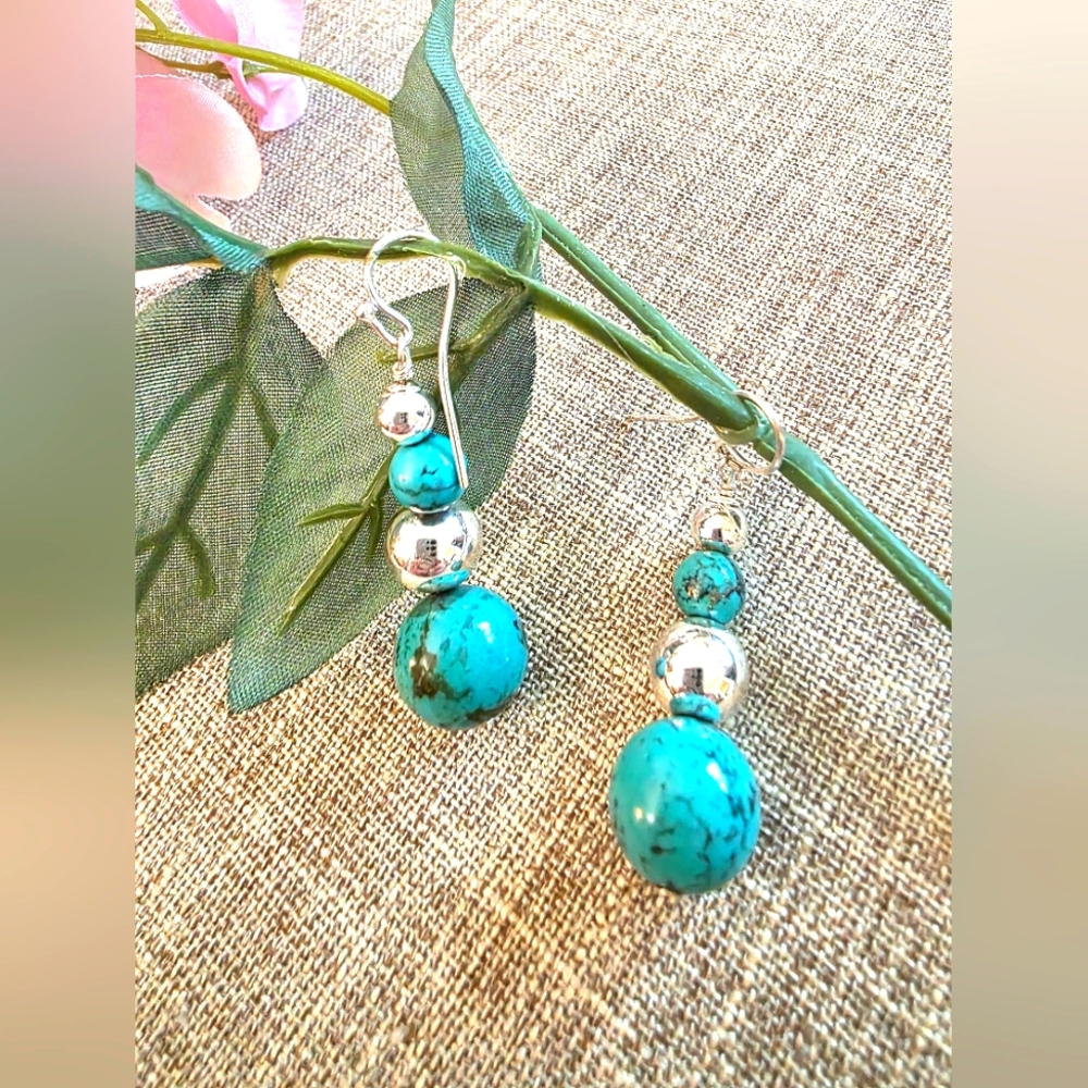Turquoise and Silver Dangle Earrings